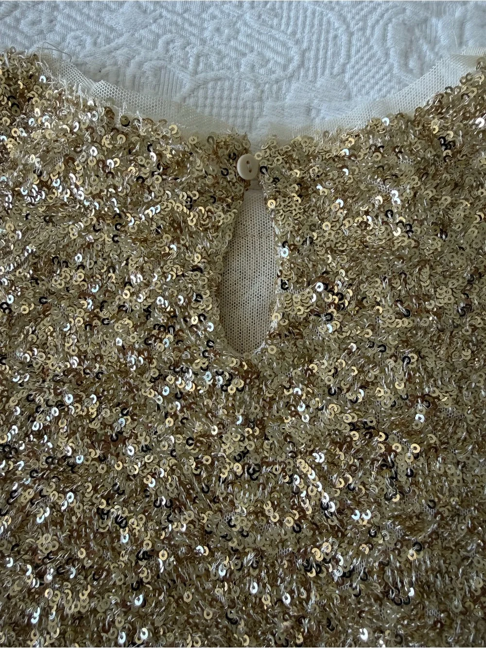 Zara Gold Sequin Puff Sleeve Top - Shimmery Short Sleeve Tee